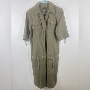 NWOT Metrostyle Army Green Military Style Adjustable Shirt Dress Khaki 12 Tall